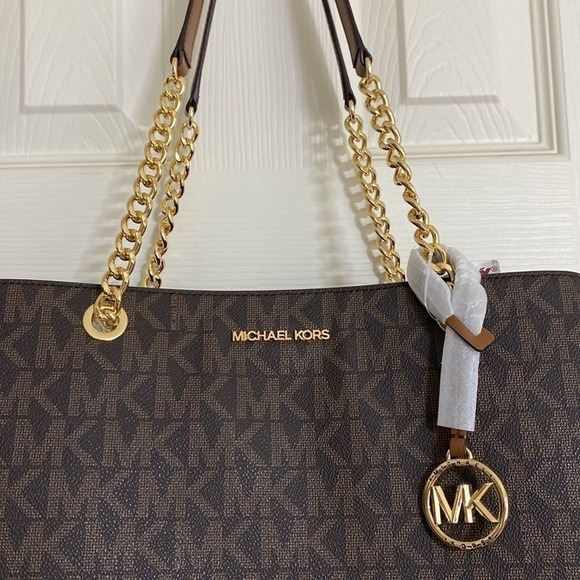 $358 NEW! NWT MICHAEL KORS Susannah Large EW Tote Brown/Luggage w/Chain Detail - Picture 11 of 11